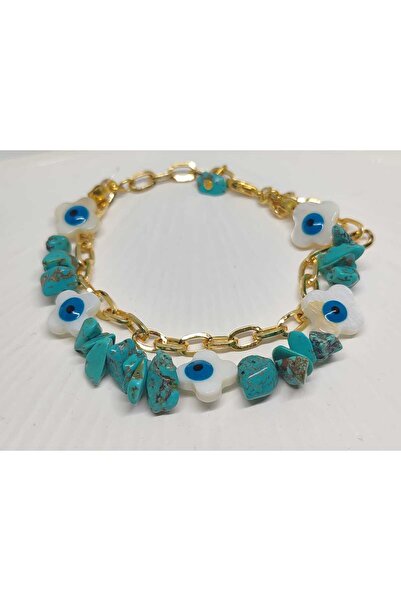 FOR YOU TAKI by Ezgi Natural Stone Evil Eye Beaded Chain Bracelet