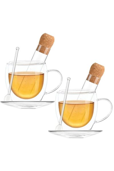 Quasar & Co. Tea set, with 2 double-walled cups, 2 saucers, 2 teaspoons, 2 infusers, 250 ml, glass