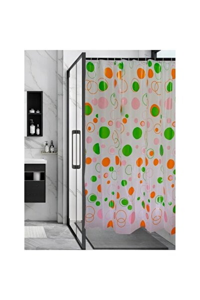 OEM Perdea de duș Hypo 4101, model cu buline, alb + portocaliu + verde, 180 x...