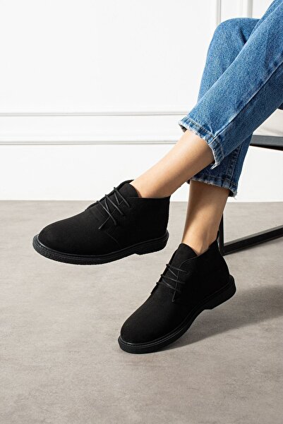 FUGA MODA Cizme de damă cu șireturi din piele intoarsa neagra Pumpy