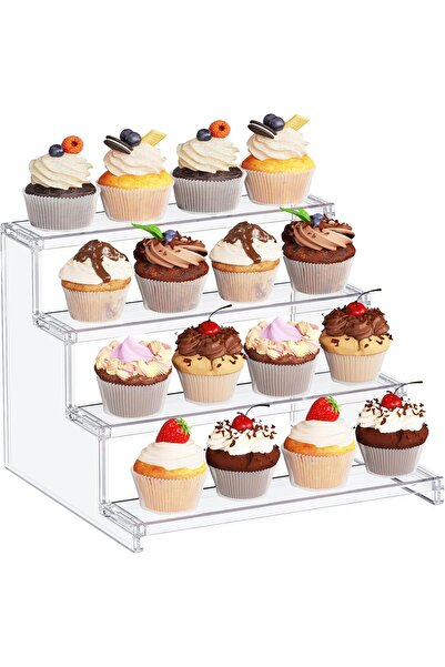 Slasa 4-Tier Clear Acrylic Display Stand 12" for Figures, Perfume, Dessert & Home Decor