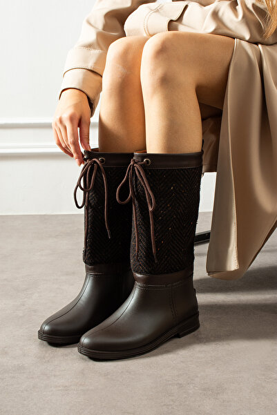 wolk shoes Γυναικείες μπότες βροχής FARAMIR από δέρμα καστανό