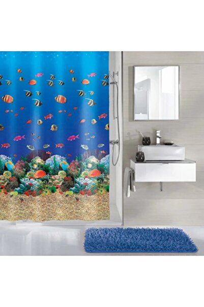 Kleine Wolke Perdea de duș Malediven 34286, model marin, multicoloră, 180 x 2...