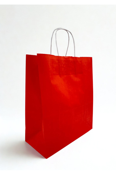 Smartbox Burgu Saplı Kırmızı Kraft Kağıt Çanta 25x31x12 cm - Hediye ve Alışveriş Çantası(10'lu paket)