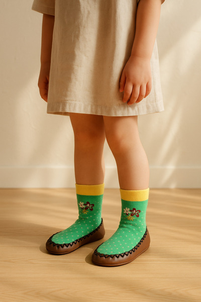 Katia&Bony Çocuk Makosen Soket Çorap Patik Panduf – Kaydırmaz Ev & Anaokulu Ayakkabısı Yeşil