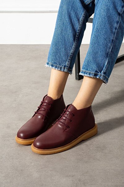 FUGA MODA Pumpy Bordo Cilt Bağcıklı Kadın Bot