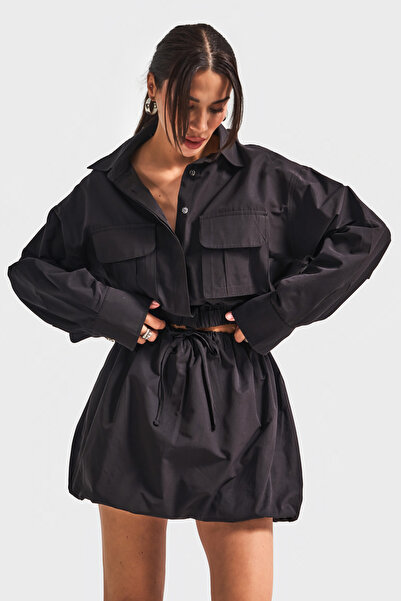 its basic Kadın Siyah Renk w5-1 Balon Fit Tasarım Mini Etek