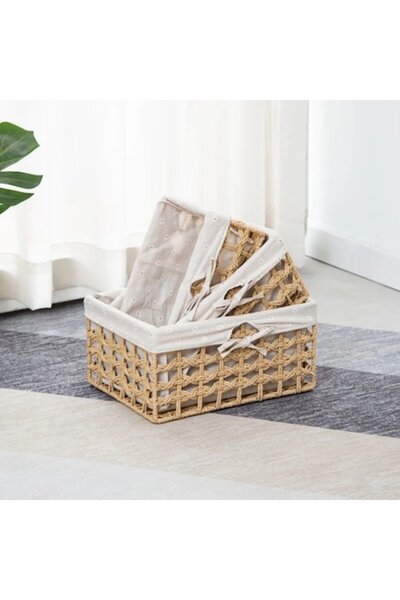 OEM Storage basket K005, paper string + textile material, cream, set of 3 pieces
