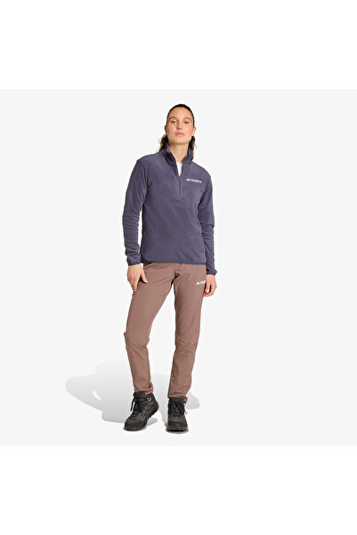 adidas Multi Essentials 1-2 Zip Fleece Kadın Mor Yürüyüş Polar