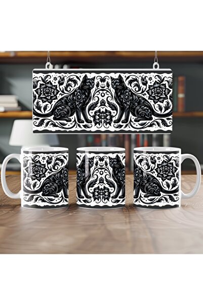 Beramussa كوب على شكل قطة بتفاصيل سوداء - كوب بتصميم عرقي - فكرة هدية