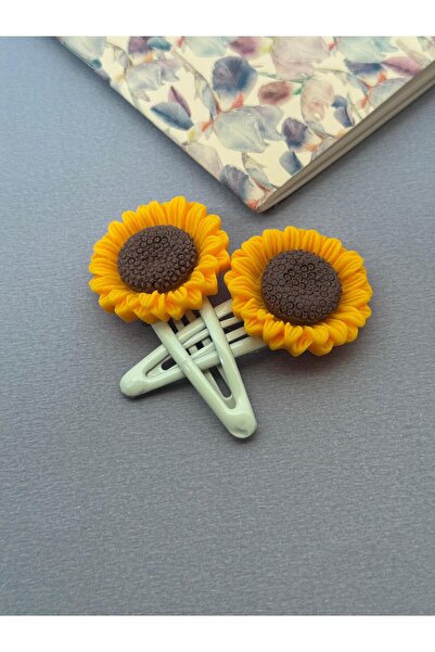 HURİSÖNMEZ Girl's Yellow Günebakan Figured 2-Piece Snap Buckle (1 Pair)