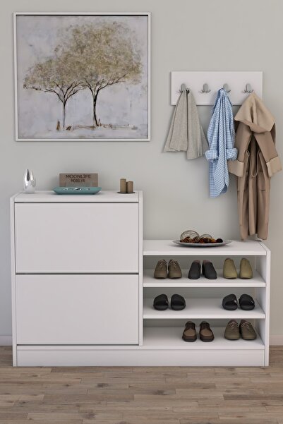 ANALİTİK MOBİLYA Anatolia 2 Kapak Kayar Raflı Ayakkabılık Beyaz