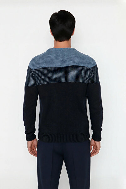 PayBuy Men's Fitted Crew Neck Long Sleeve Color Block Acrylic Knit Sweater Ideal for Everyday Chic