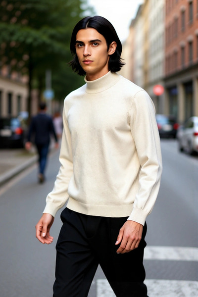 PayBuy Men's Regular Fit Stand Collar Plain Knit Sweater Winter Basic with So...