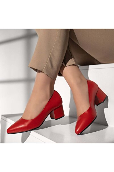 BMoD Pantofi roșii de damă cu toc gros MOD11949