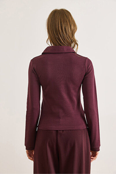 Olalook Women's Plum Polo Neck Tok Cotton Blouse Blz-19003143