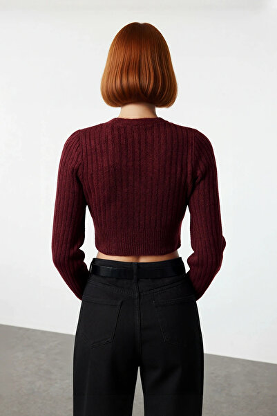 PayBuy Women's Anthracite Ribbed Double-Breasted Knit Sweater with Crop Cut, Stylish and Comfortable Outfits for Winter Days