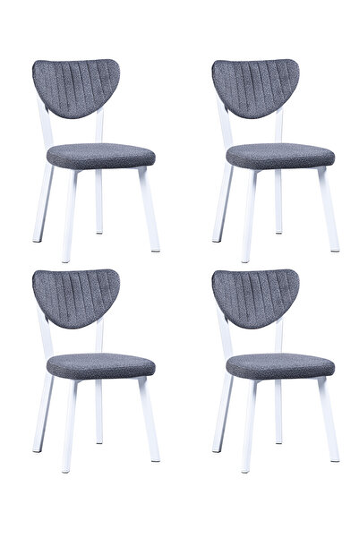Puklife 4'lü Ecrin Mutfak Sandalyesi Beyaz Renk Ayak, Koyu Gri Soft Kumaş Sırt