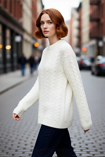 PayBuy Γυναικείο πλεκτό πουλόβερ με χοντρό μοτίβο με λαιμόκοψη με χαμηλά μανί...