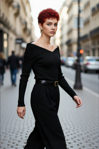 PayBuy Kadın Devrik Yaka Fitted Fitilli Triko Bluz Uzun Kol Crop Boy İlkbahar...