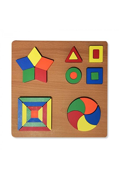 Nurio Puzzle 3D din lemn cu forme geometrice colorate -
