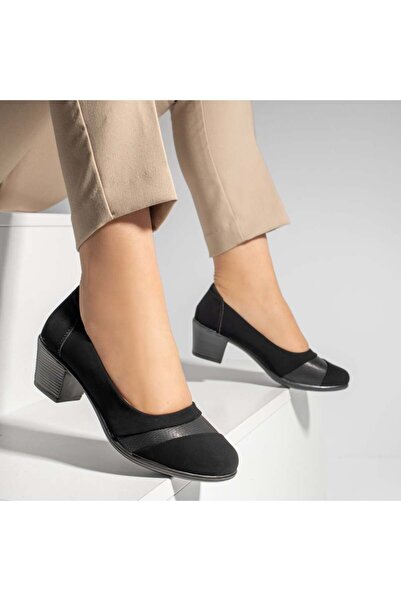 Modlet.ro Women's black suede block heel shoes MOD13254