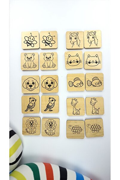 Pemina 20 Parça Ahşap Zeka Kartları Eşleştirme Oyunu (Hayvanlı)