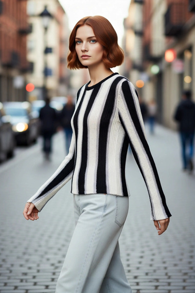 PayBuy سترة نسائية كاجوال بياقة دائرية وألوان متباينة، تريكو رفيع بأكمام طويل...