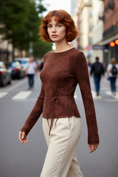 PayBuy Γυναικείο πλεκτό πουλόβερ με φλοράλ σχέδιο που συνδυάζει άνετα την καθ...