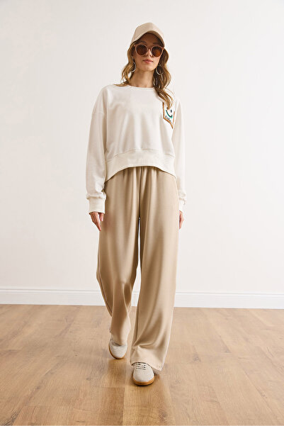 Olalook Women's Stone Side Seam Draped Cupra Modal Sweatpants Eşf-00000084