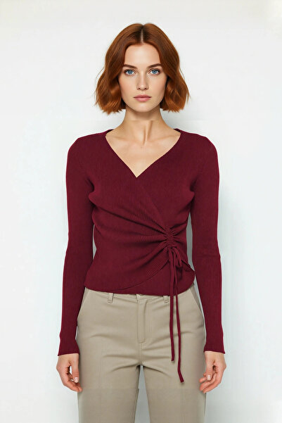 PayBuy Top tricotat cu guler dublu pentru femei, cu șireturi, modern, elegant și confortabil pentru combinații zilnice