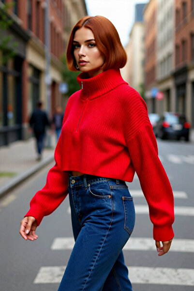 PayBuy سترة نسائية كبيرة الحجم بياقة عالية وسحاب من الأكريليك المنسوج في سالونيك للارتداء اليومي في الشتاء