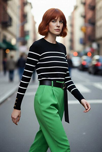 PayBuy Γυναικείο πουλόβερ από πλεκτό εκρού με ριγέ λαιμόκοψη, λεπτή εφαρμογή,...