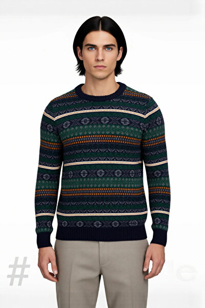 PayBuy Men's Fitted Thick Knitwear Crew Neck Ethnic Pattern Standard Sleeve Winter Sweater Casual Chic