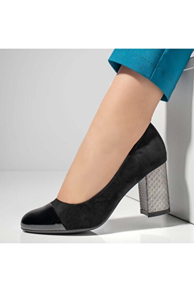 Modlet.ro Women's black suede heeled shoes with patent toe MOD05775