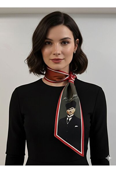tarzınısec Atatürk Fotoğraflı ve İmzalı Türk Bayraklı Kravat / Eşarp / Fular