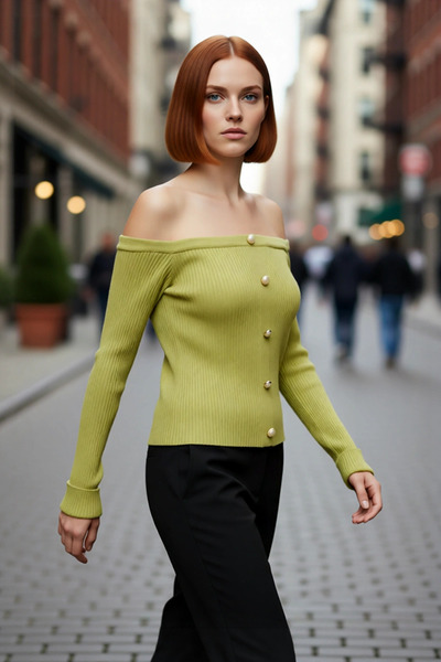 PayBuy Γυναικεία μπλούζα με λαιμόκοψη Carmen, ακρυλικό υλικό, μακρυμάνικο πλε...