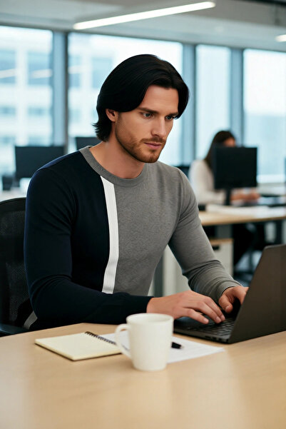 PayBuy Fitted Fit Crew Neck Color Block Long Sleeve Basic Textured Knit Sweater for Men Good Quality