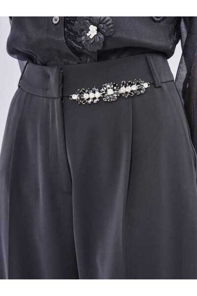 SERPİL Yüksek Bel Taş Detaylı Geniş Paça Kadın Pantolon 40962