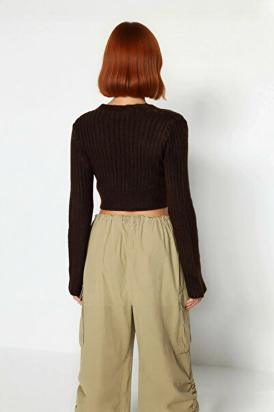 PayBuy Women's Anthracite Ribbed Double-Breasted Knit Sweater with Crop Cut, Stylish and Comfortable Outfits for Winter Days