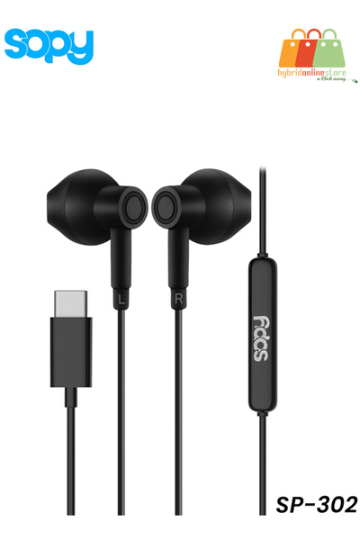 sopy سماعة أذن ستيريو SP-302 من النوع C - صوت عالي الدقة، وميكروفون عالي الدقة، وتوافق عالمي مع أنظمة التشغيل