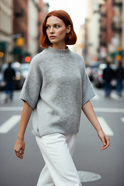 PayBuy سترة نسائية واسعة بياقة عالية ونسيج سميك بنمط عادي وأكمام قصيرة للربيع...