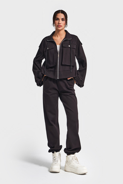 its basic Kadın Siyah Renk w5-1 Örme Kumaş Alt Üst 2'li Kombin Takım