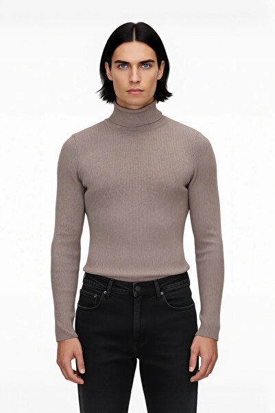 PayBuy Men's Fitted Turtleneck Ribbed Knit Sweater Ideal for Winter Days Offering Elegance and Comfort
