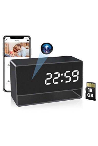 iUni Cameră spion cu ceas de birou IP27 Mini, 16GB, Wi-Fi, vizualizare 4K, ve...