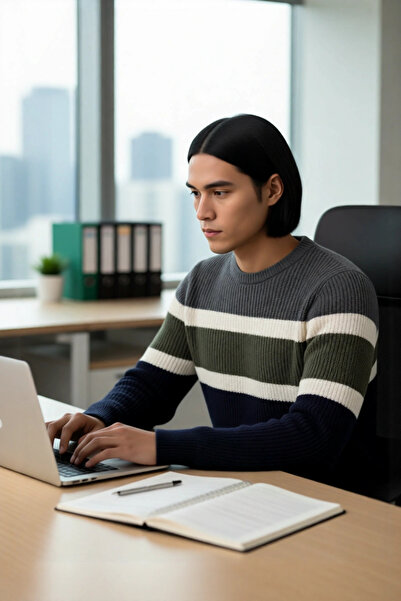 PayBuy Men's Fitted Cut Crew Neck Color Block Thick Knit Sweater Ideal Choice for Casual Outfits.