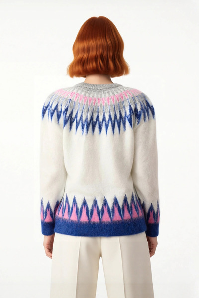 PayBuy Women's Regular Fit Geometric Pattern Acrylic Knitwear Sweater Raglan Sleeve Comfortable for Winter Days