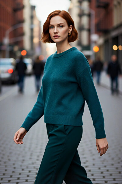 PayBuy Tricotaj cu mânecă scurtă, cu croială obișnuită, pentru femei, pulover cu gât crew, alegere ideală pentru zilele confortabile de iarnă