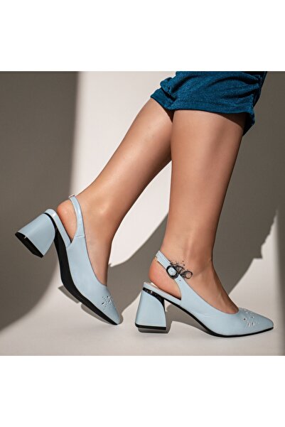 BMoD Pantofi de damă albaștri cu toc gros și perforații MOD11654