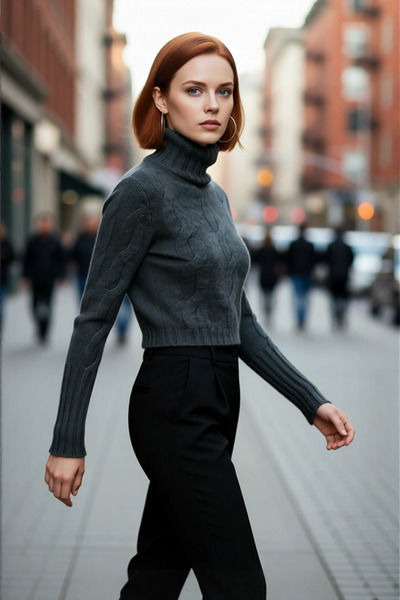 PayBuy Combinație de tricotaje cu mânecă lungă, cu guler înalt, cu croială ob...